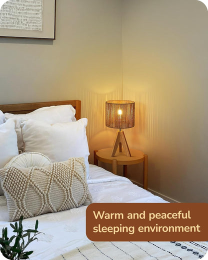 EDISHINE Tripod Table Lamp, Small Cute Bedside Lamp with Linen Beige Lampshade, Nightstand Lamp for Nursery, Bedroom, Kid Room, Living Room, Light Brown Wooden Base, E26 Socket, 14.2 Inch