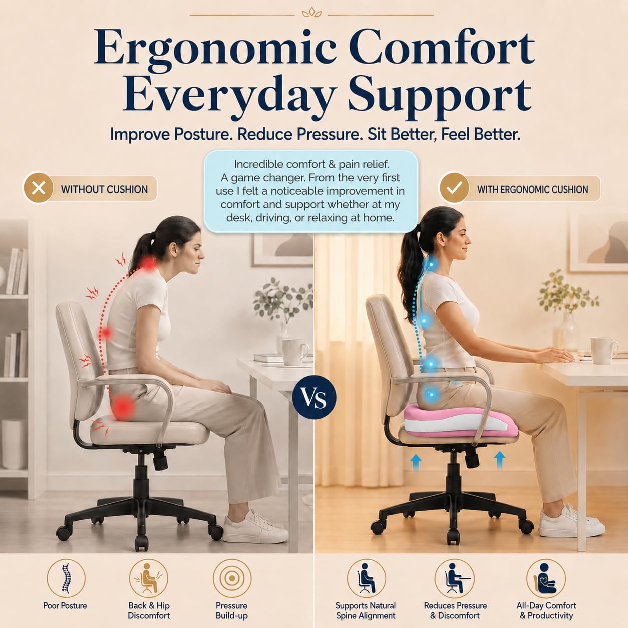 Seat Cushions for Office Chairs Wheelchair Cushion for Long Sitting Back Pain，Memory Foam Seat Car Computer Desk Chair Cushion，Coccyx Cushion for Tailbone Pain Relief Cushion Office Chair Black