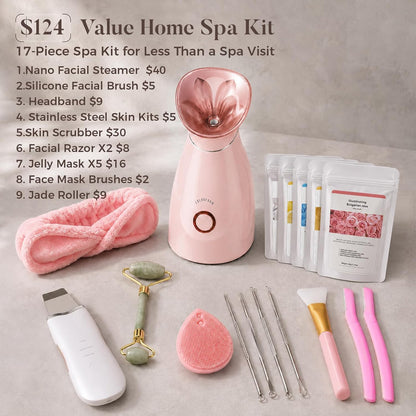 Colorfarm Facial Steamer Spa Kit with 17 Skin Care Tools for Home Spa