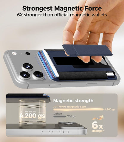 for MagSafe Wallet, Works with Apple Find My, 5-Card RFID Holder with Stand Also Grip, Strong Magnetic Wallet for iPhone 17/16/15/14/13/12 Pro Max Air Plus, Wireless Charging, Black