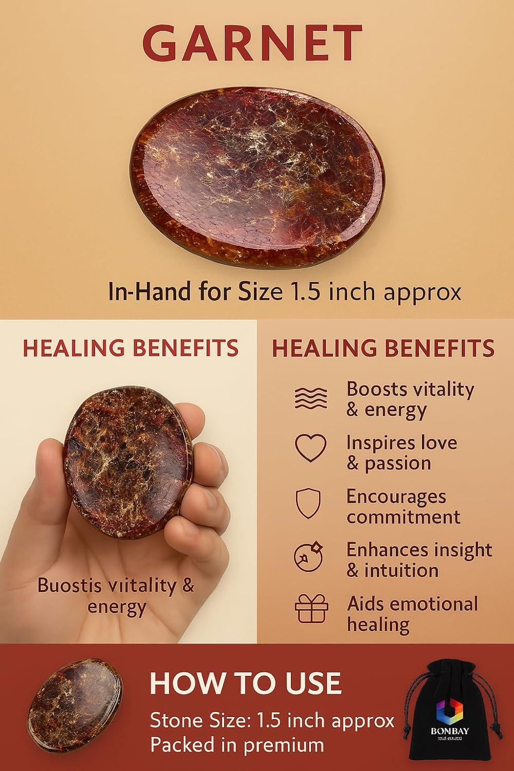 Natural Polished Thumb Palm Crystal for Meditation, Labradorite Worry Stone for Stress Relief, Anxiety Support & Pocket Reiki Healing
