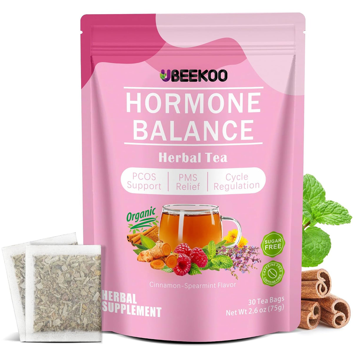 UBEEKOO Hormone Balance Herbal Tea for Women, Caffeine-Free, 30 Tea Bags