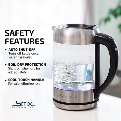 OVENTE 1.8L Glass Electric Kettle Water Boiler, Silver KG751S
