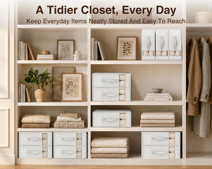 DIMJ Bed Sheet Organizers and Storage - Foldable Sheet Holder, Linen Closet Organizer Box for Sheets Set, Bedding, Blankets, Towel (King & Queen Size), Grey
