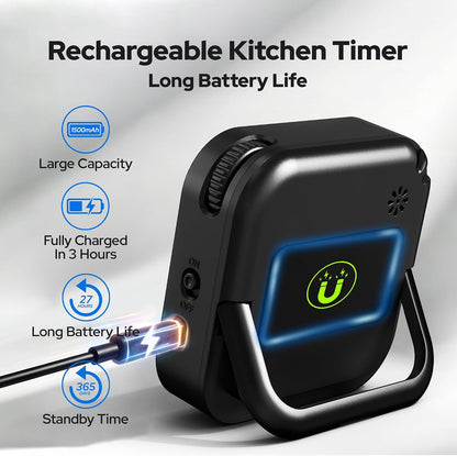 Visual Timer for Kids with Color Display Kitchen Timer 1500mAh Battery | Memory Function Scroll Wheel Control, Magnetic Back with Stand, Up to 12h59m Countdown, Kitchen, Study & Classroom