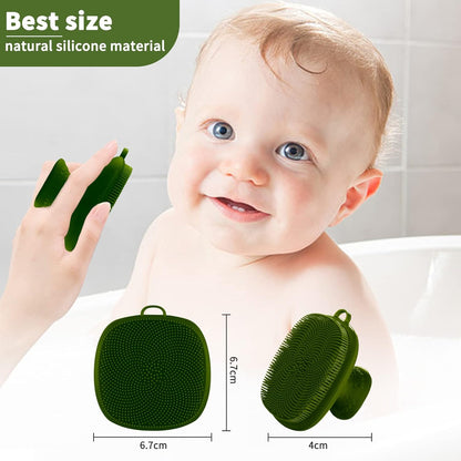 Back Scrubber for Shower & Face Scrubber, 2Pcs Silicone Exfoliating Brush Set with 17In Long Handle, Soft Body & Facial Cleansing Scrubber for Men Women