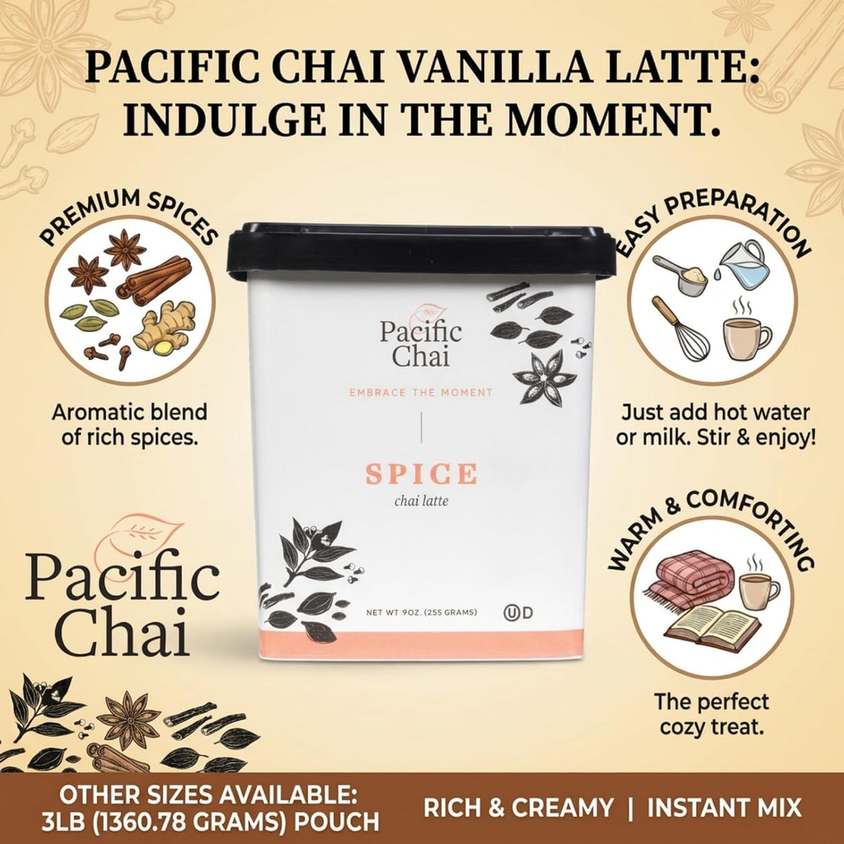 Pacific Chai Matcha Chai Latte Mix, Instant Matcha Tea Latte Drink Mix, Gluten Free, Kosher Certified Powder Beverage, Café Style Latte, 9 Oz (Pack of 1)