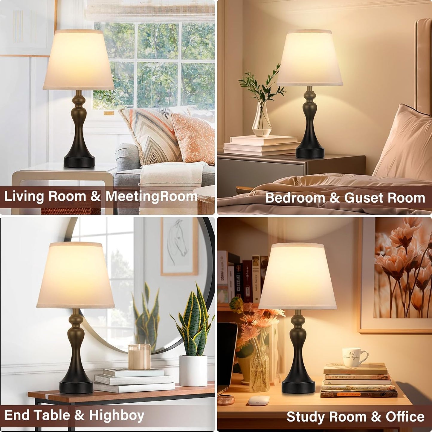 Seealle Touch Lamps for Nightstand - Bedside Lamps Set of 2, 3 Way Dimmable, USB C+A for Bedroom & End Tables (LED Bulbs Included)