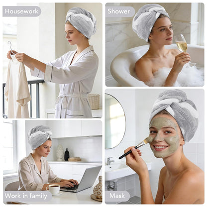 SINLAND Microfiber Hair Drying Cap Hair Towel Turban Twist for Women Fast Drying Towels Head Turban Absorbent Soft Lightweight 3 Pack Black