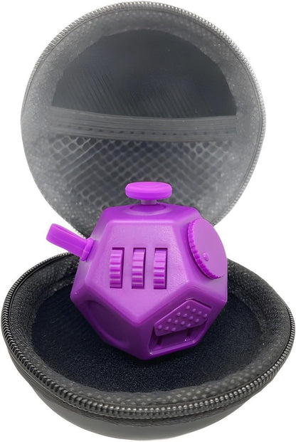Small Fidget Toys Cube, Small Fidget Toy - 12 Sides Decompression Cube Anti Anxiety and Relief Stress Improve Focus Creative Unique Fidget Toy for Kids and Adults, with Carry Case(Black E1)
