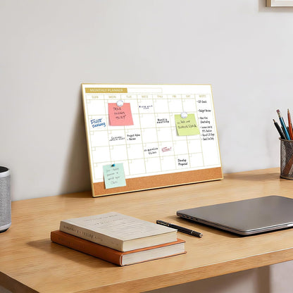ARCOBIS Dry Erase Calendar with Cork Board for Wall, 24"x 18" Magnetic Calendar Whiteboard with Black Frame, Monthly Combination Board for School, Home, Office