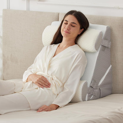 Ruqmuis 3PCS Wedge Pillow Set for After Surgery, Adjustable 9&12 Inch Bed Wedge Pillow for Sleeping, Incline Pillow Wedge for Headboard, Post Surgery, Acid Reflux, Neck&Back Support, White/Grey