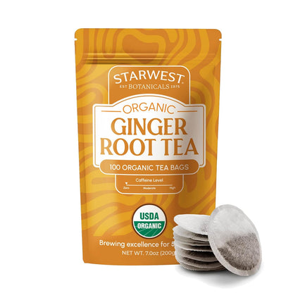 Starwest Botanicals Organic Ginger Root Tea, Non GMO - Bulk Pack, 100 Bags