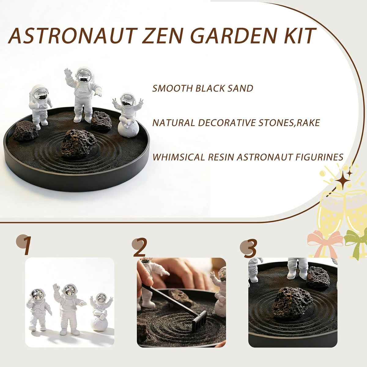 Astronaut Zen Garden Kit, Desktop Zen Garden for Stress Relief