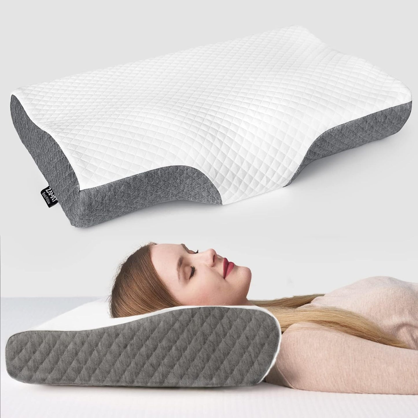 ZAMAT Memory Foam Pillow for Neck Pain Relief, Adjustable Orthopedic Ergonomic Cervical Pillow for Sleeping with Washable Cover, Bed Pillows for Side, Back, Stomach Sleepers