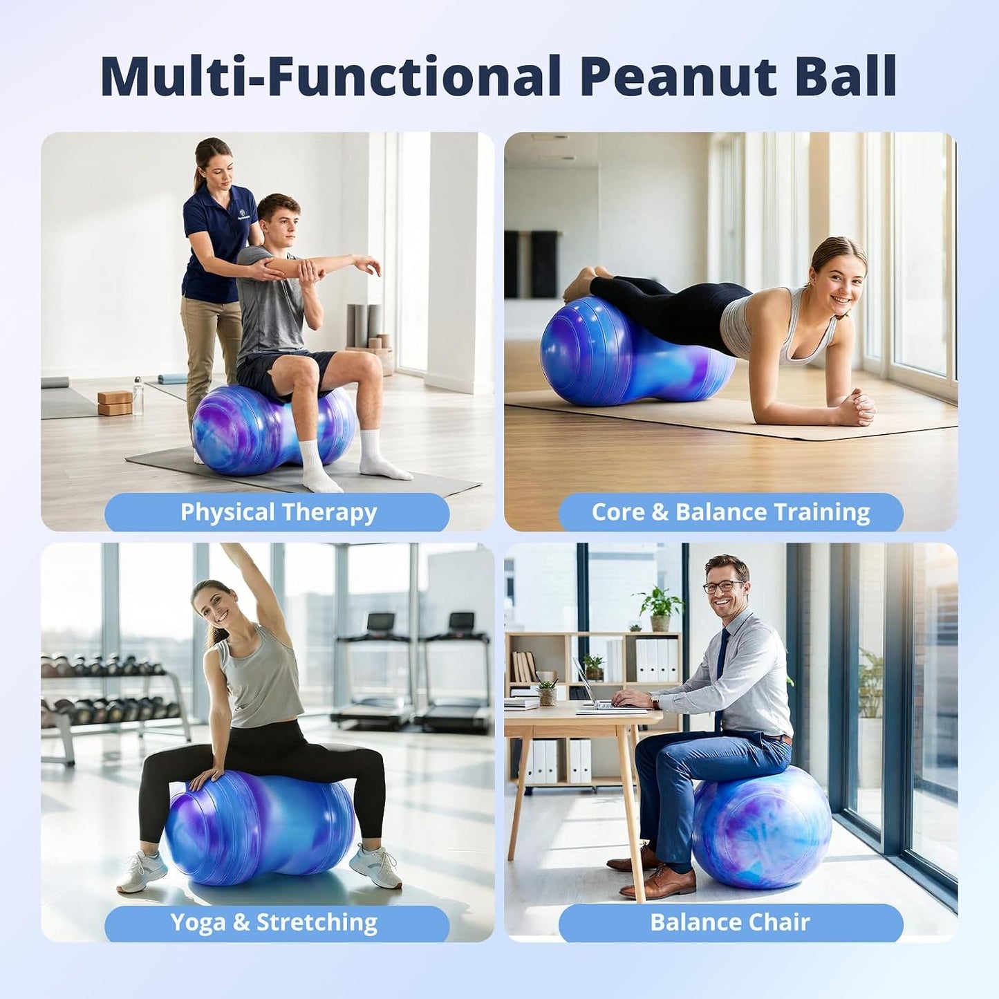 18’’/20’’ Peanut Ball for Kids & Adults, Anti-Burst Exercise Ball for Autism Sensory Training, Pregnancy & Physical Therapy, Yoga Balance Ball Chair for Fitness.