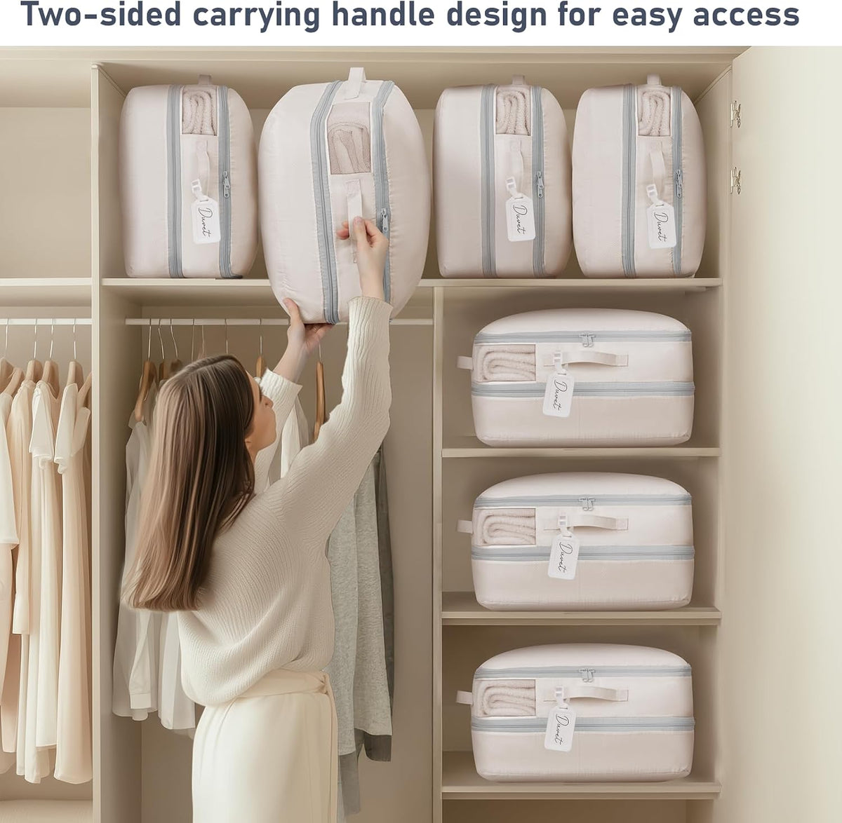 DIMJ Comforter Storage Bag - Blanket Storage Organizer Compression Bags, Large Capacity Ultra Space Saving Self Compression Organize for Bedding, Pillow, Duvet, Sheet Storage with Zipper Window