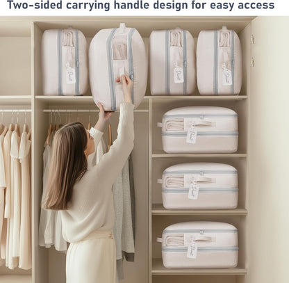 DIMJ Comforter Storage Bag - Blanket Storage Organizer Compression Bags, Large Capacity Ultra Space Saving Self Compression Organize for Bedding, Pillow, Duvet, Sheet Storage with Zipper Window