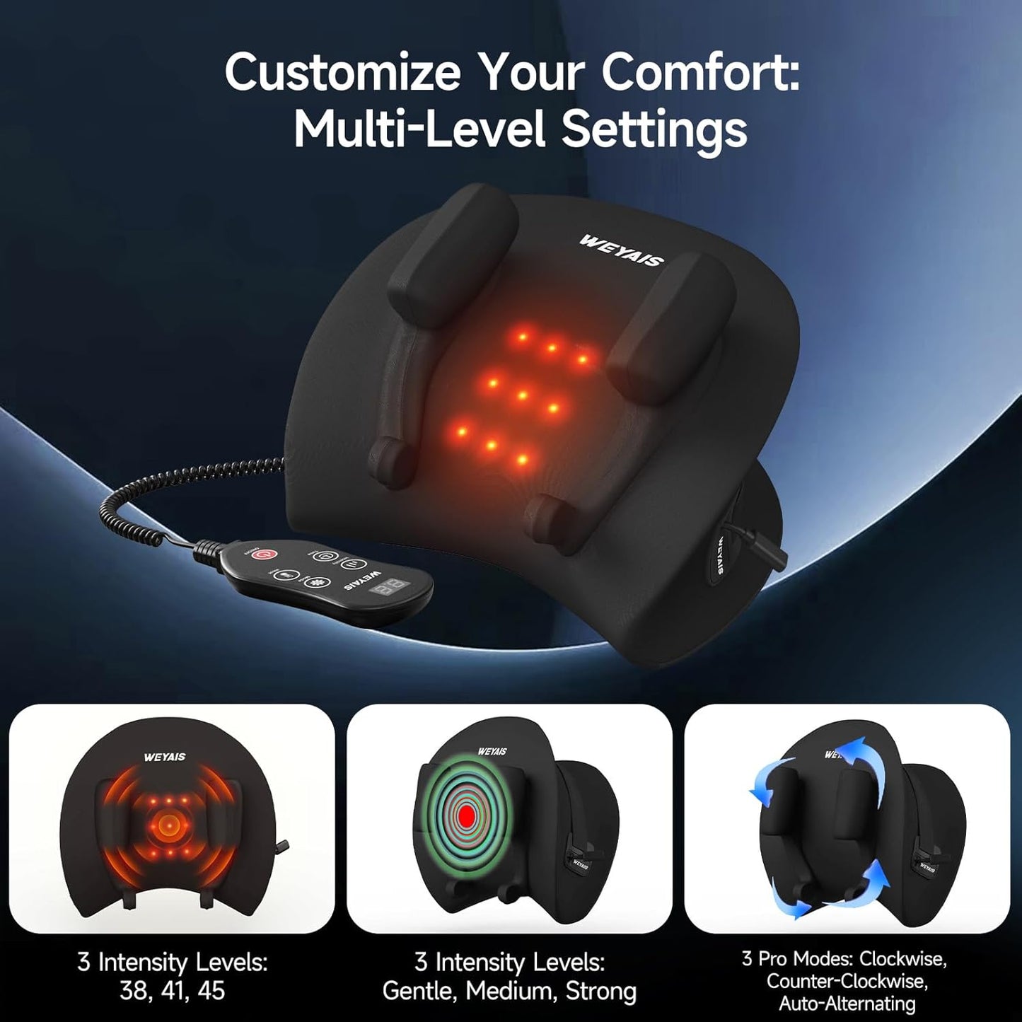 Neck Massager Pillow, Neck and Shoulder Relaxer with Heat, 3 Modes and Strengths, Neck Massager for Pain Relief Deep Tissue, Remote Control, Gifts for Mom Dad Friends, Ultra Black