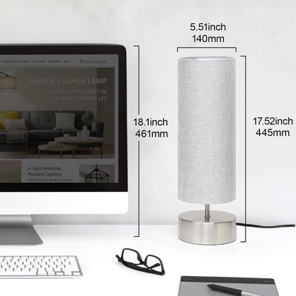 Touch Table Lamp, 3-Way Dimmable Modern Minimalist Accent Bedside Lamp with Cylinder Fabric Shade, Night Light Nightstand Desk Lamp for Bedroom Living Room Kitchen, 9W LED Bulb Included