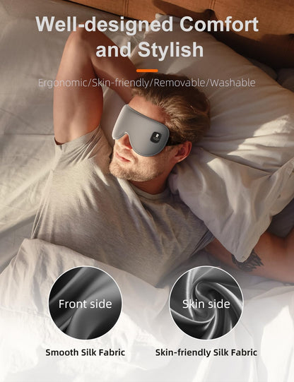 Silk Cordless Heated Eye Mask, Compress Heating Pad for Dry Eye Stye Eye Strain, Electric Warm Eye Mask for Airplane Sleeping, Blackout Eye Mask for Travel, Idea for Women/Men (Silk-Grey)