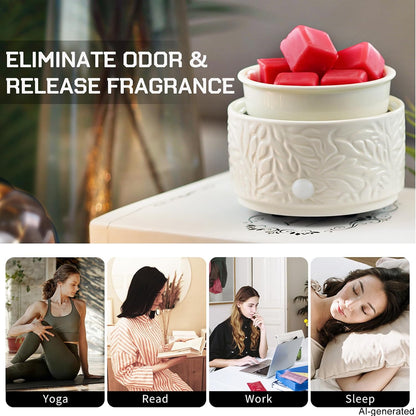 Wax Melt Warmer 3-in-1 Electric, Ceramic Wax Burner for Scented Wax & Essential Oil – Fast Heating, Flame-Free Aromatherapy for Home Office, White