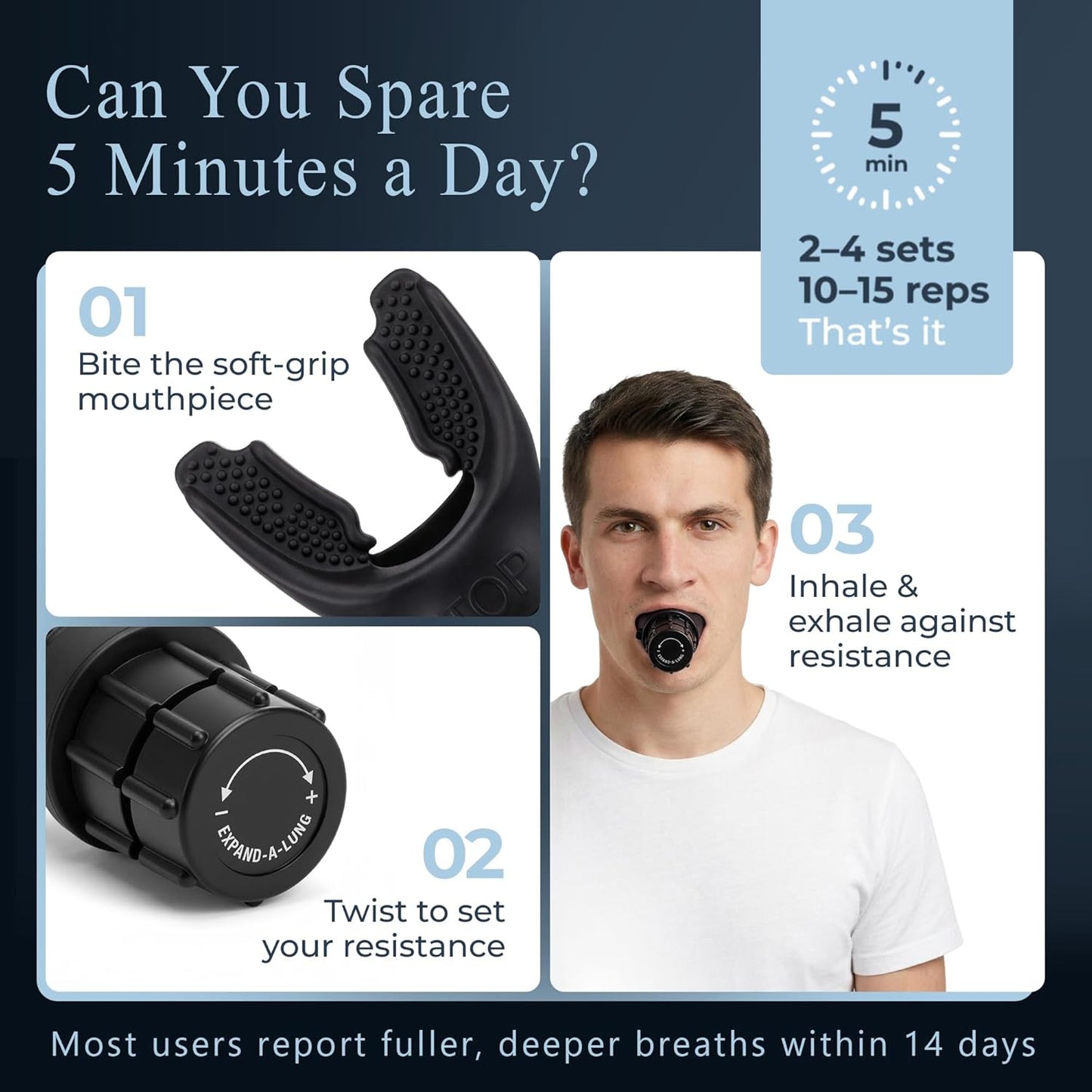 Expand-A-Lung | Breathing Exerciser Device for Lungs | Airflow Trainer Fitness | Cardio Expansion & Capacity | Sports Endurance | Dual-Way Inhale-Exhale Workout