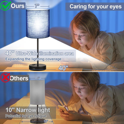 Set of 2 Touch Control Table Lamps with 2 USB & AC Outlet, 3-Way Dimmable Bedside Nightstand Lamps for Bedroom Living Room Nursery, 800 Lumens 5000K Daylight Bulbs Included