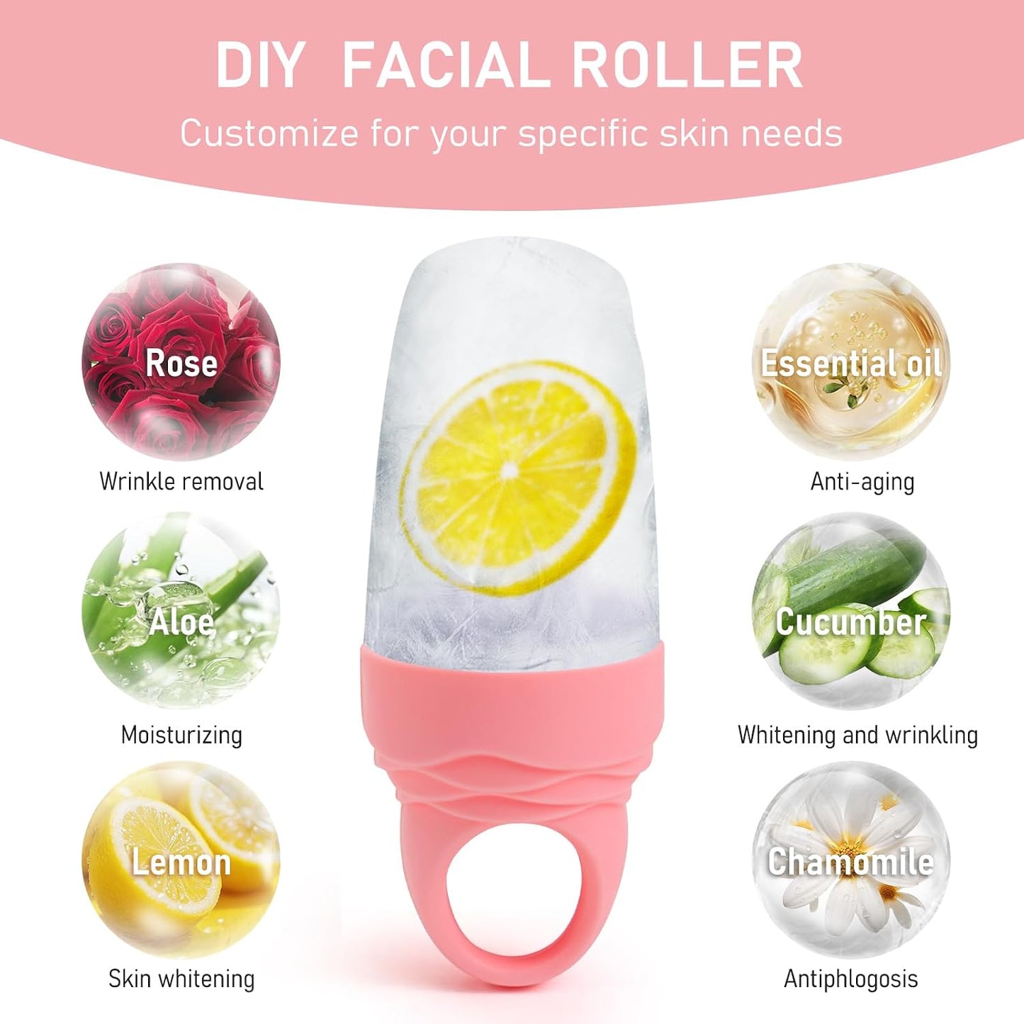 3 Pack Ice Roller for Face, Facial Ice Roller Silicone Mold Reusable for Face Women and Eye Neck Cold Skin Care Tools Freezer De Puff Eye Bags Reduce Migraine Pain Pink 1 + Purple 2
