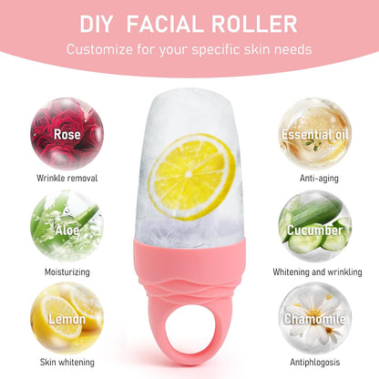 3 Pack Ice Roller for Face, Facial Ice Roller Silicone Mold Reusable for Face Women and Eye Neck Cold Skin Care Tools Freezer De Puff Eye Bags Reduce Migraine Pain Pink 1 + Purple 2