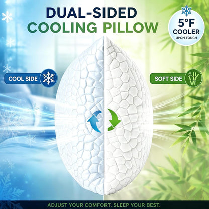 SUPA MODERN Cooling Pillow Queen Size Set of 2, CertiPUR-US Shredded Memory Foam Pillows for Sleeping, Cool Bed Pillows for Hot Sleepers, Adjustable Firm Pillow for Side,Back,Stomach Sleepers