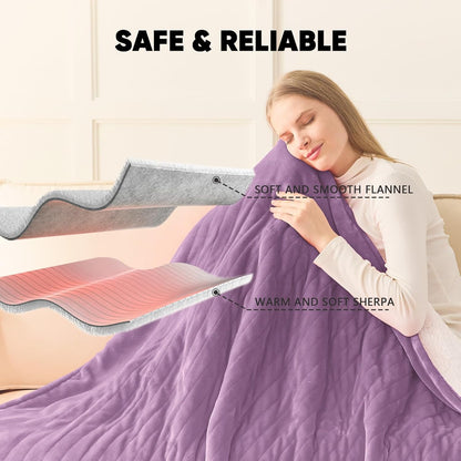 greenoak Heated Blanket Electric Throw 50"X60", Heating Blanket with 10 Heat Levels 1/2/4/6/8 Hours Auto-Off,Fleece Soft Sherpa Blanket,Gifts for Grandma Mom Seniors, Misty Grey
