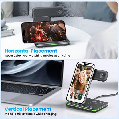 WAITIEE Foldable Wireless Charger for iPhone 17 16 15 14 13 12 11 X 8, 3 in 1 Charging Station for Apple Watch & for AirPods(White)