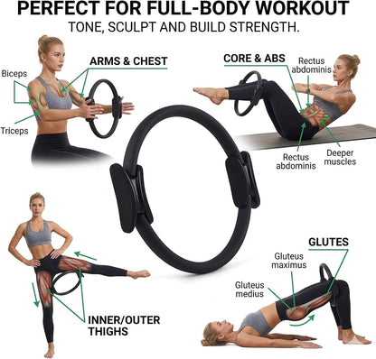 12 Pack Pilates Accessories for Women, 15 Inch Pilates Ring Magic Circle for Home Gym Essentials, Yoga & Pilates Equipment for Beginners Ab Trainer and Butt, Core, Leg Workout Equipment.