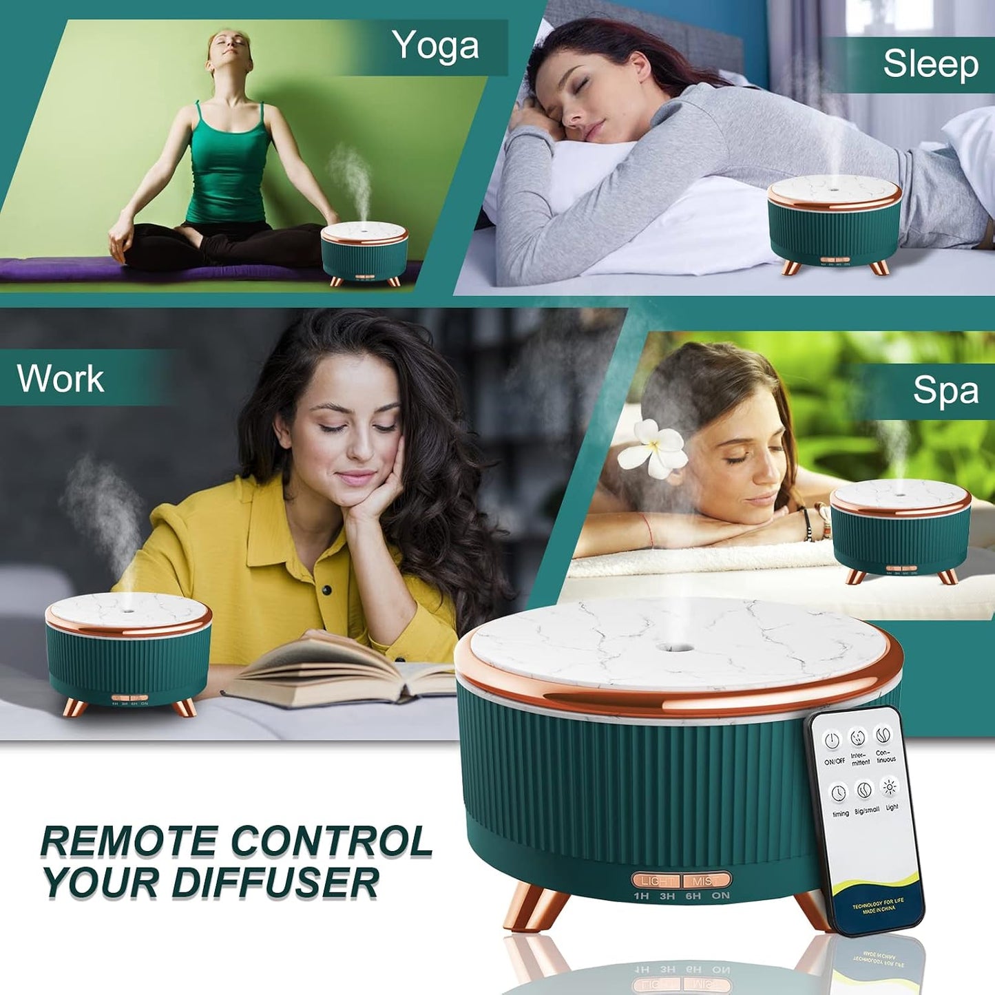 Diffusers for Essential Oils Large Room, 500ml Aromatherapy Diffuser Cool Mist Humidifier with Remote Control,7 Colors Lights & 5 Mist Mode Waterless Auto Off for Women Office Home