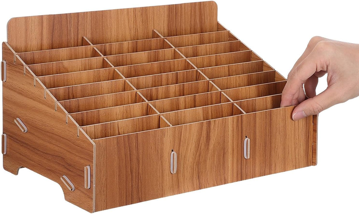24 Slot Wooden Cell Phone Organizer Box for Classroom Meetings