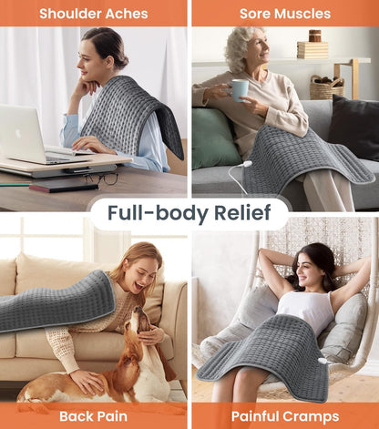 Heating Pad for Back Pain Relief, Heating Pads for Period Cramps with 9 Heat Settings & 4 Timers Auto-off, Machine Washable, Dry & Moist Heat, Soft Electric Heating Pad for Sore Muscles,Gift,12''×24''