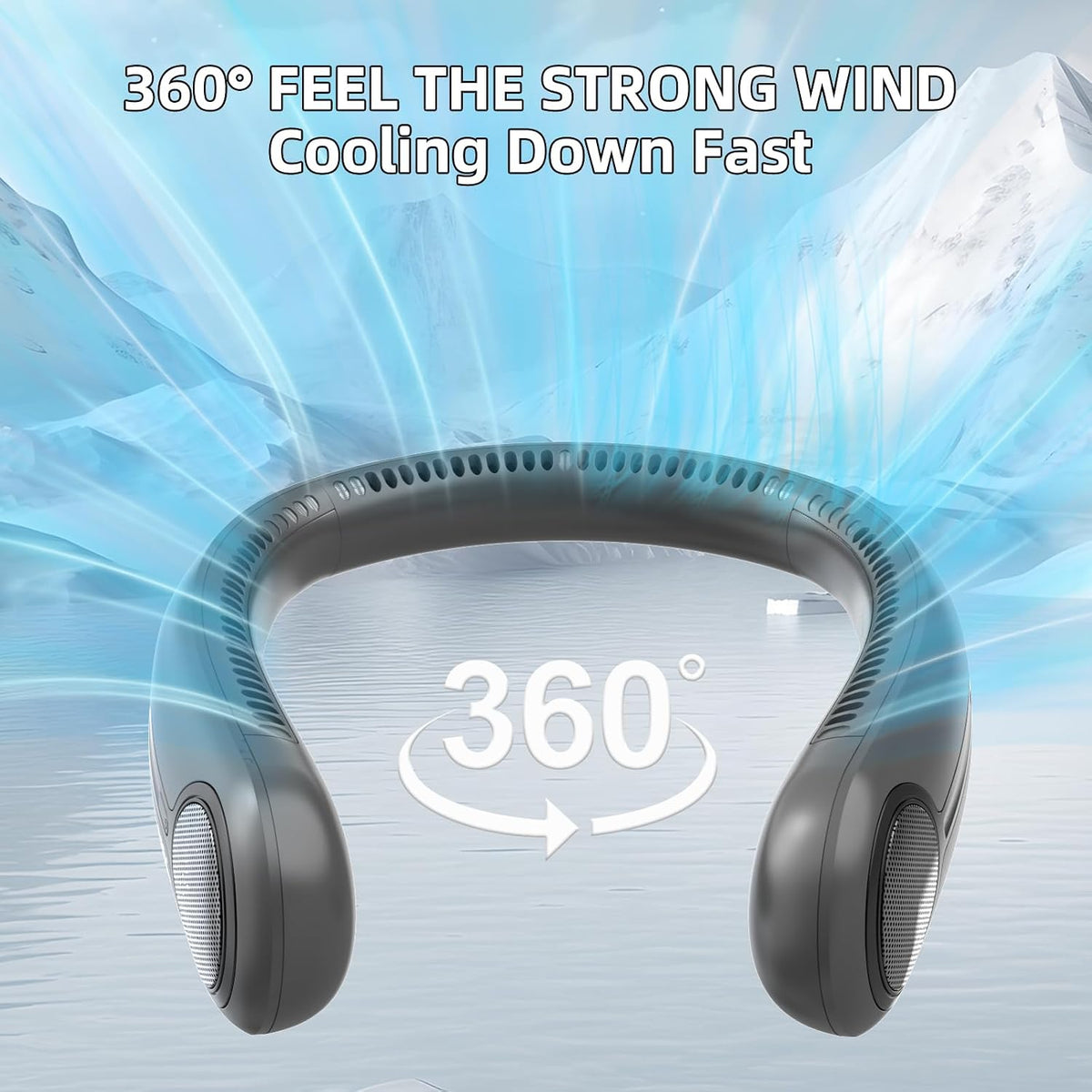 Portable Neck Fan, Personal Wearable Bladeless Fan, 6000mAh USB Rechargeable, 360° Airflow, LED Display, 4-Speeds, Hands Free Fan for Outdoor Indoor, Birthday Gifts for Men Women Dad Mom (Black)
