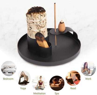 4 in 1 Incense Holder, Sage Burner Holder, Palo Santo Holder Burner, 5.47" Ash Catch Tray, Smudge Stick Holder with Handle for Incense Sticks Incense Cone, Yoga Meditation and Room Decor