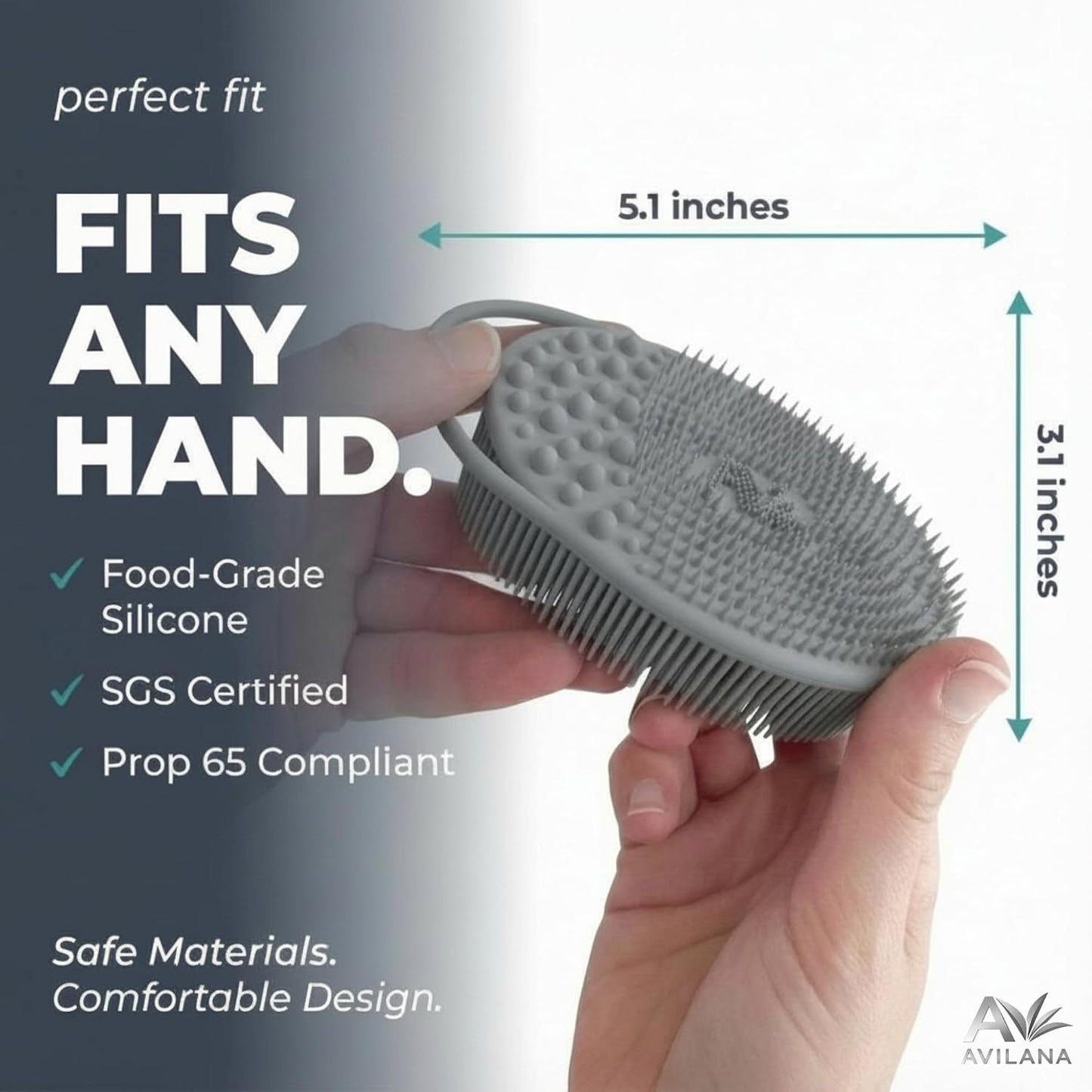 Avilana Premium Silicone Body Scrubber - Trusted Since 2017 - SGS Certified Food Grade Dual Sided Bath Brush, Quick-Dry Exfoliating Loofah Alternative, Massage Brush Sensitive Skin Women Men