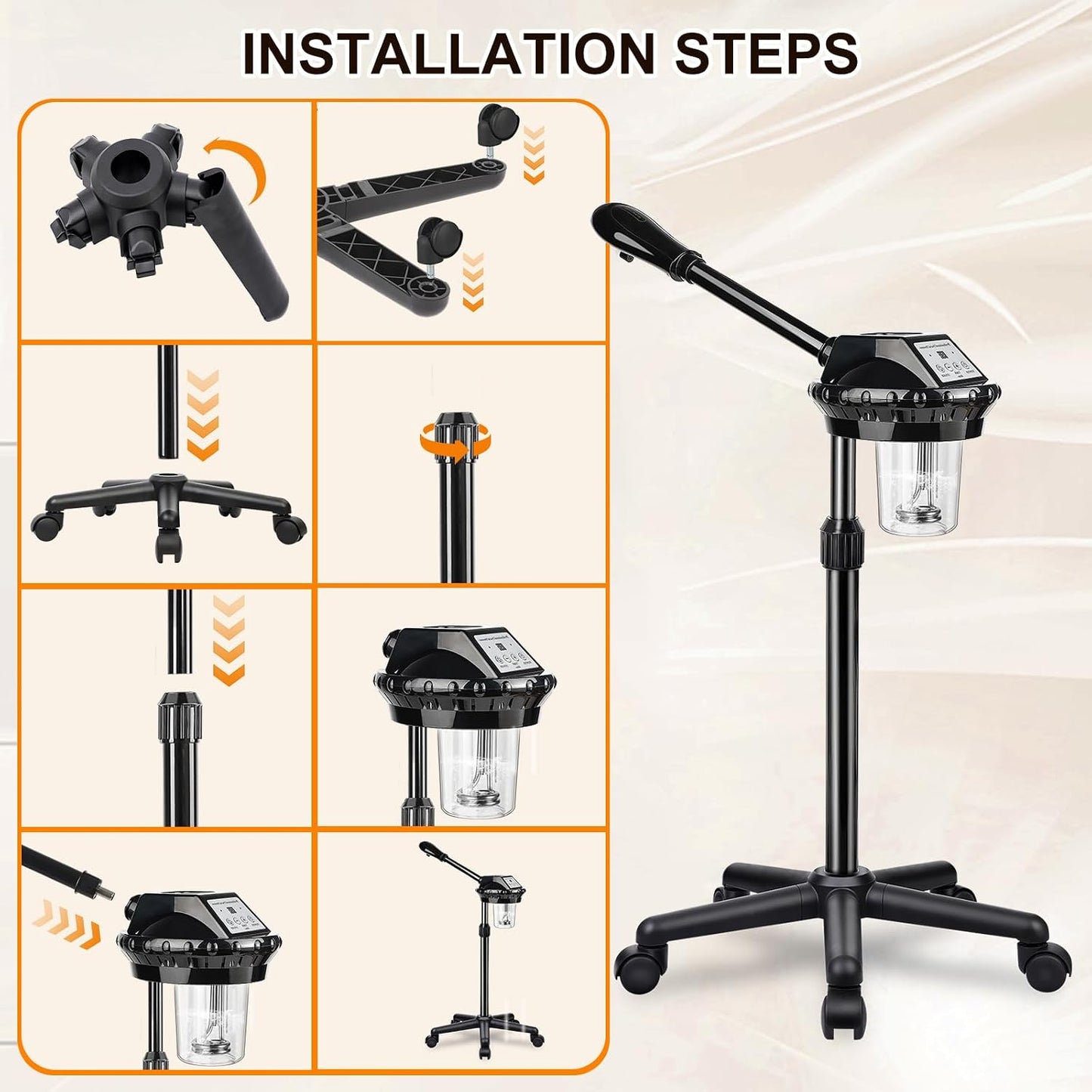 Professional Facial Steamer for Deep Cleansing and Hydration, Ozone Spa Face Steamer on Wheels, Adjustable Height and Angle,Estheticians Steamer More Steam,Suitable for Beauty, Spa and Home Use
