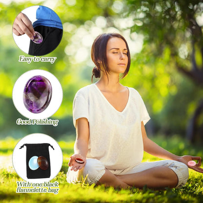 Roowest 4 Pcs Thumb Worry Stone for Anxiety Natural Crystal Healing Stone Chakras Amethyst Tiger Eye Quartz Pocket Hug Gift for Office Stress Meditation(Chromashift,Oval)