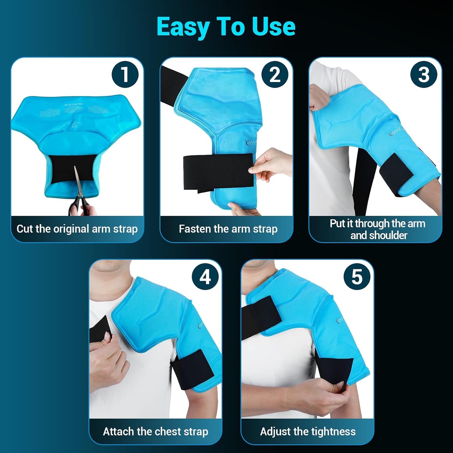 Comfytemp Shoulder Ice Pack Wrap Shoulder Brace Compression Sleeve for Shoulders Pain Relief, 2 Gel Ice Packs for Injuries Reusable, Cold Therapy for Rotator Cuff Recovery, Fathers Day Dad Gifts Men