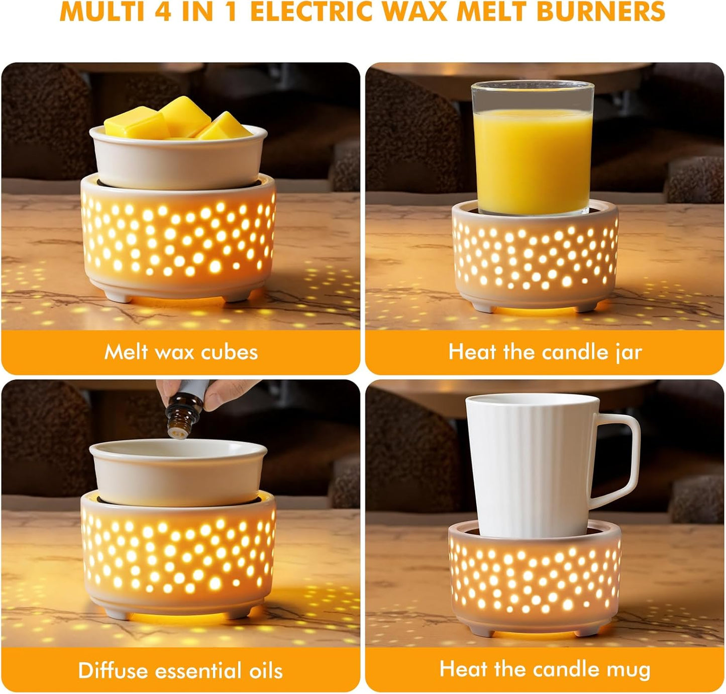 EQUSUPRO Wax Melt Warmer for Scented Wax Melts 3-in-1 Electric Ceramic Candle Wax Warmer Burner Fragrance Wax Melter for Home Office Bedroom Gift & Decor (Leaf)