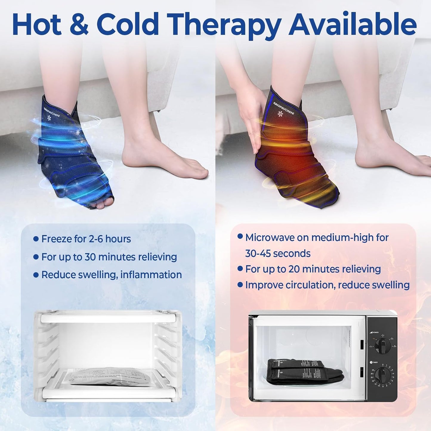 KingPavonini Ankle Foot Ice Pack Wrap for Sprained Ankle/Surgery Recovery, Reusable Gel Ice Packs for Feet Injuries, Plantar Fasciitis, Achilles Tendonitis, Hot/Cold Therapy, XL (1 Wrap+4 Gel Packs)