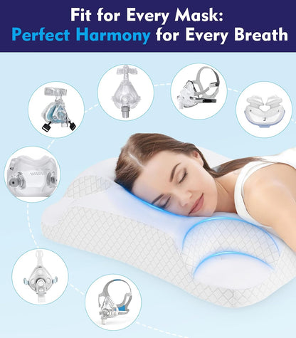 IKSTAR HSA/FSA Cooling CPAP Pillow for Side Sleepers - Sleep Apnea Pillow for CPAP User - Reduce Air Leak/Hose Tangle/Mask Pressure - Memory Foam Neck Support Nasal Pillows Side/Back/Stomach Sleeper
