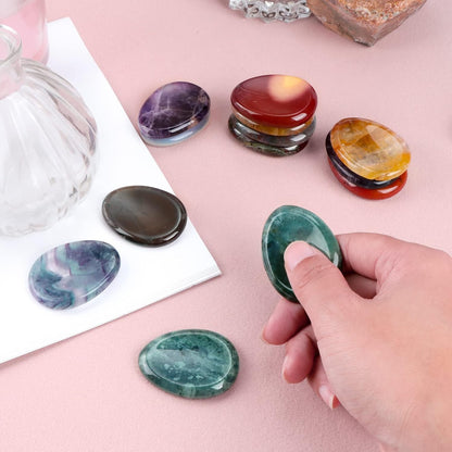 Artistone Moss Agate Crystal Chakra Thumb Worry Stone Teardrop Reiki Healing Stone Pocket Palm Stones for Anxiety Stress Relief Meditation Therapy Geometry Home Decor