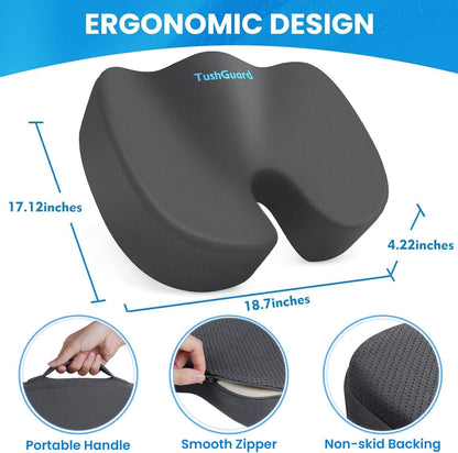 TushGuard Seat Cushion for Office Chair Memory Foam Non-Slip Cushion Back, Relief Chair Pad, Butt Pillow for Office Chair, Car, Computer Desk, Black