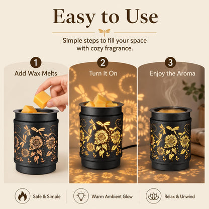 kobodon Wax Melt Warmer Metal Wax Warmer for Scented Wax Electric Fragrance Candle Oil Burner 2 in 1 Wax Melts as Gifts for Moms Grandma Women Girls(Sunflower)