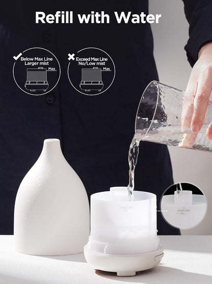 InnoGear Oil Diffuser, 300ML Ceramic Diffuser for Essential Oils Handcrafted Aromatherapy Diffuser Ultrasonic Cool Mist Humidifier with 4 Timers Waterless Auto Off for Room Office, White
